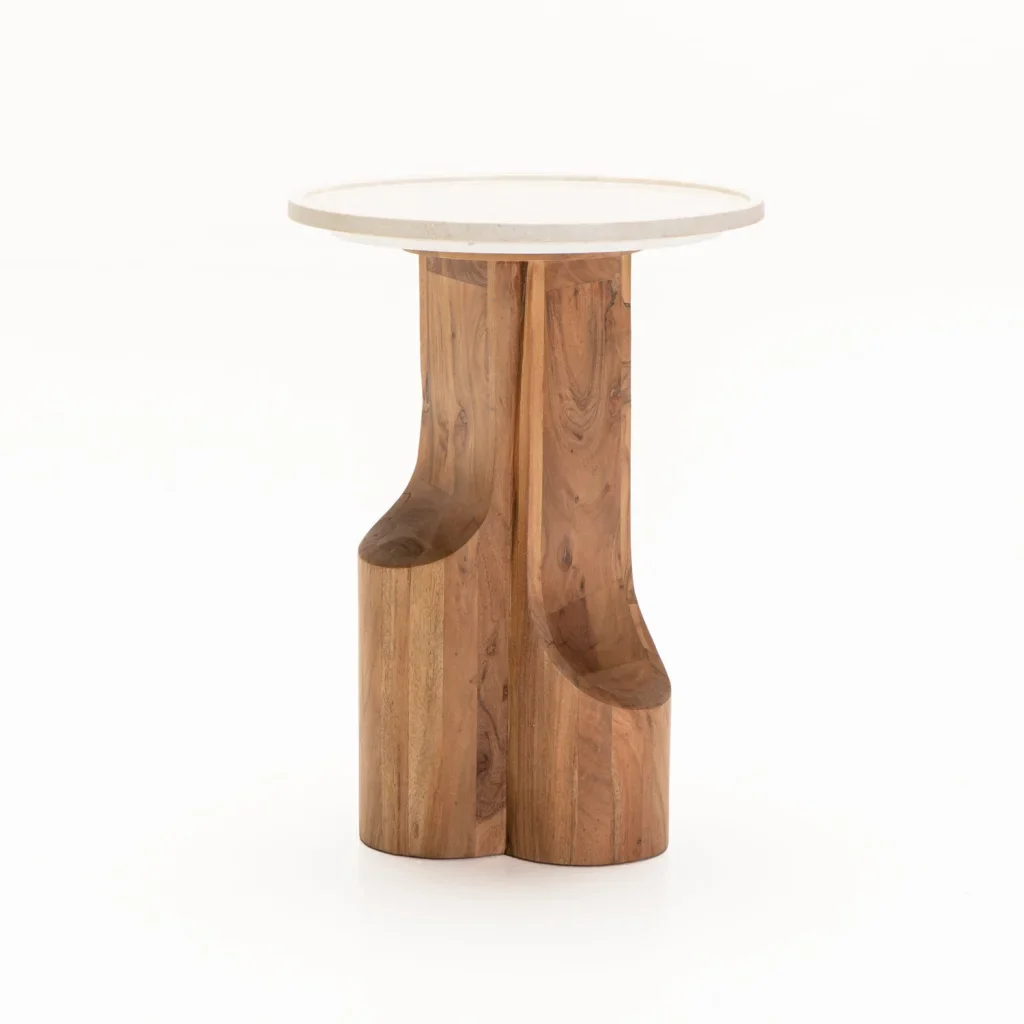 AMI MARBLE TOP SOLID WOOD SIDE TABLE - Image 2
