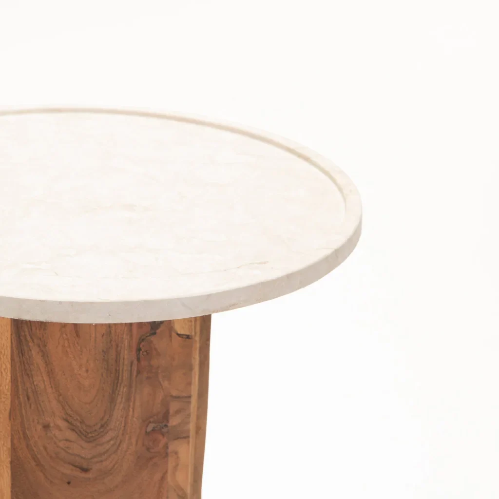 AMI MARBLE TOP SOLID WOOD SIDE TABLE - Image 3