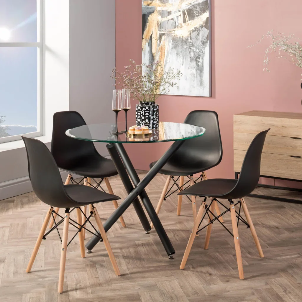 DIVA 90cm ROUND GLASS TOP DINING TABLE-BLACK LEGS - Image 2