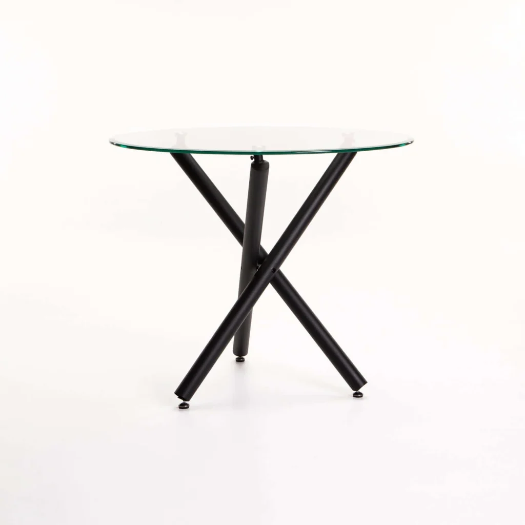 DIVA 90cm ROUND GLASS TOP DINING TABLE-BLACK LEGS - Image 3