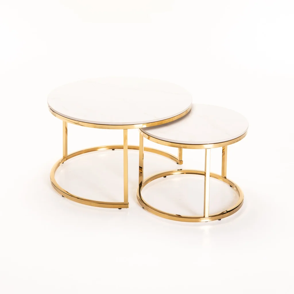 GIO SET OF 2 STONE TOP COFFEE TABLE - GOLD LEG - Image 3