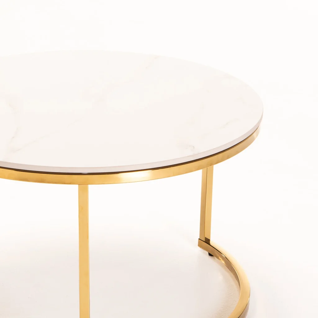 GIO SET OF 2 STONE TOP COFFEE TABLE - GOLD LEG - Image 6
