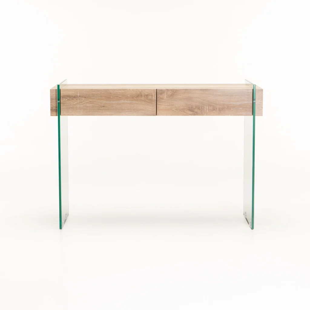OPAL 110x40cm 12MM TEMPERED GLASS CONSOLE WITH DRAWERS - Image 2