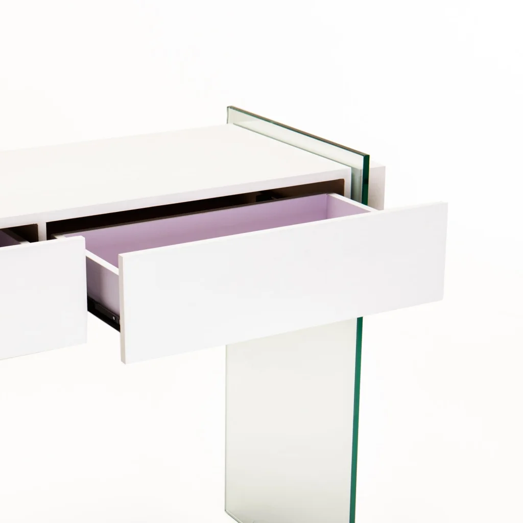 OPAL 110x40cm 12MM TEMPERED GLASS CONSOLE WITH DRAWERS - Image 8