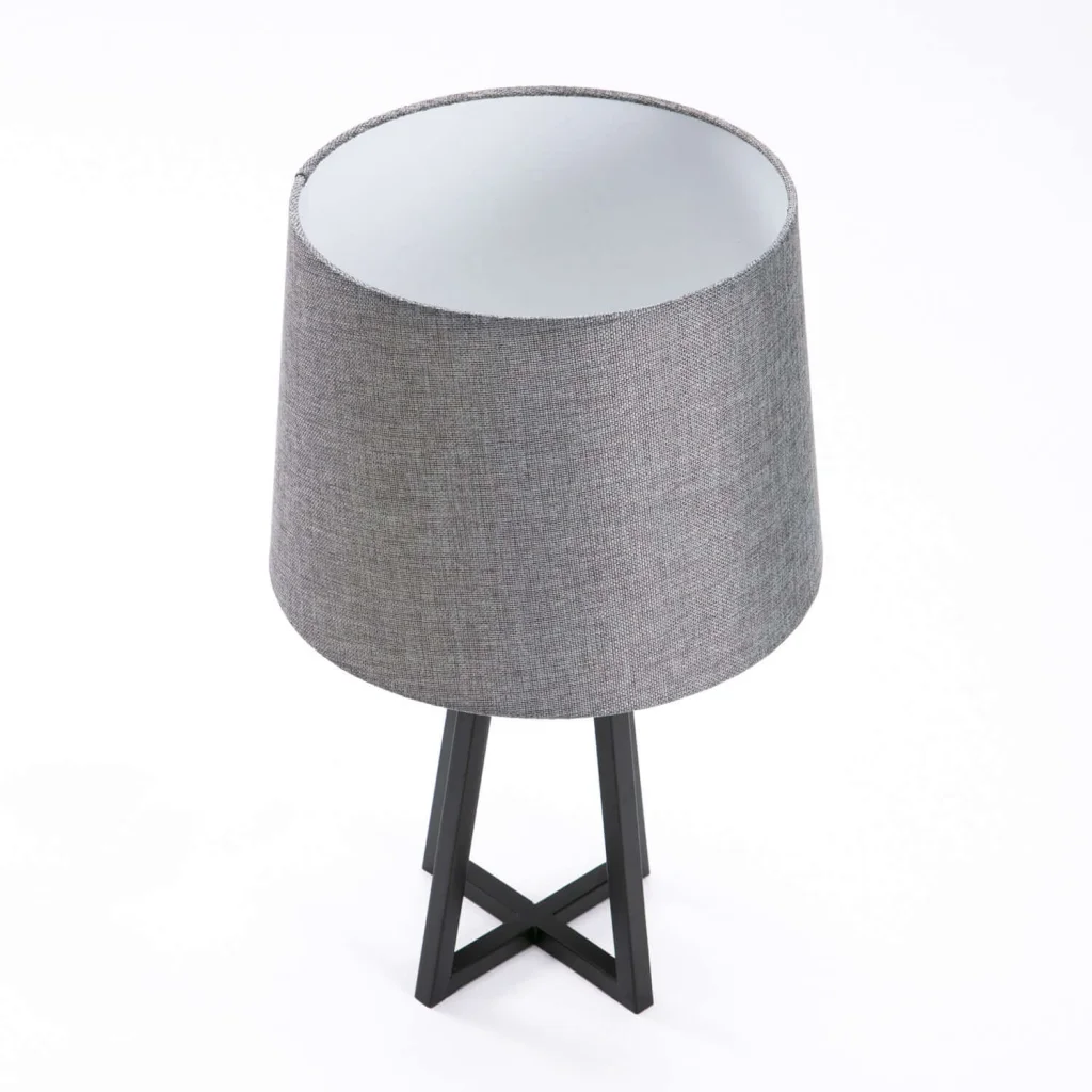 TABLE LAMP BLACK METAL BASE GREY FABRIC SHADE - Image 2