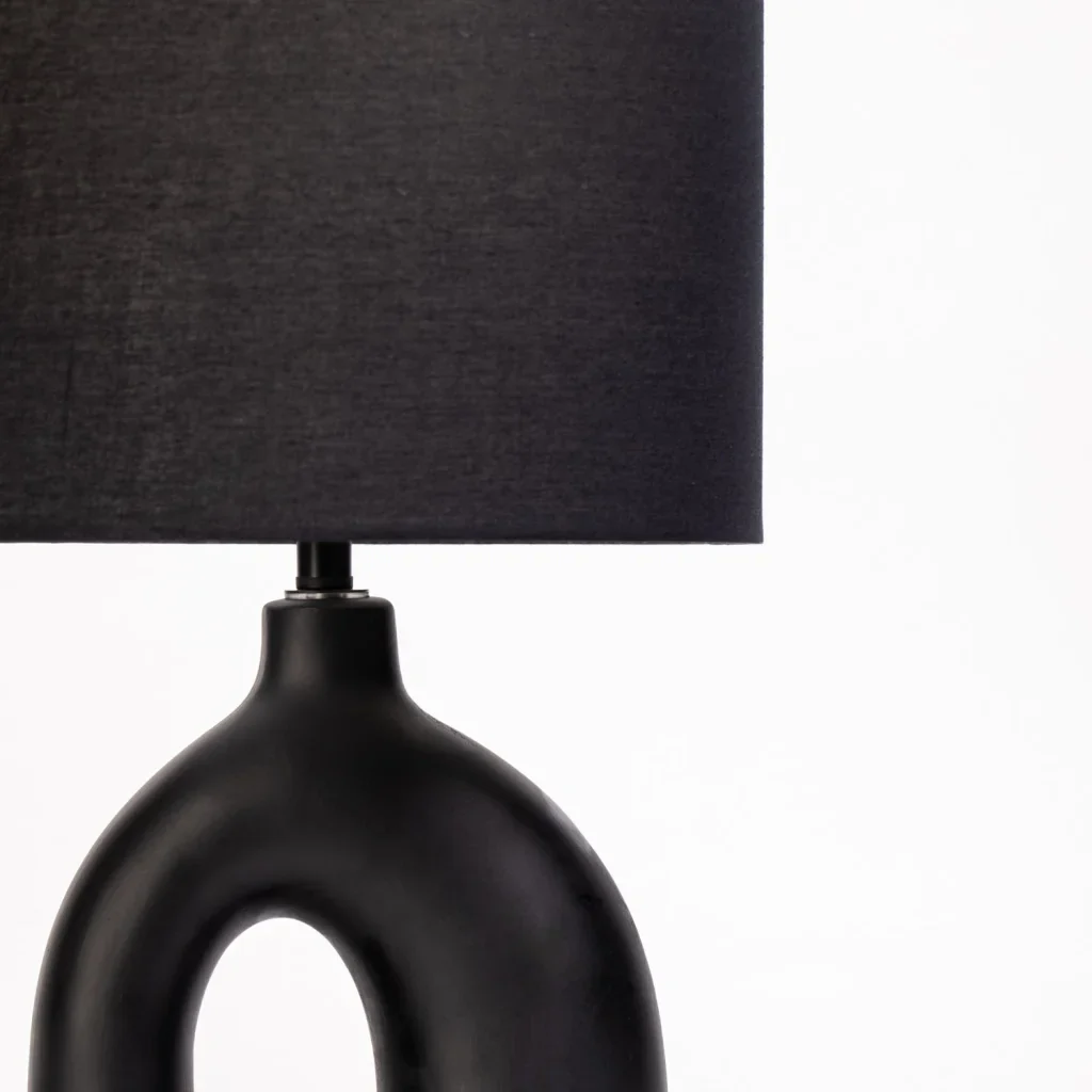 TABLE LAMP BLACK OVAL BASE BLACK FABRIC SHADE - Image 2
