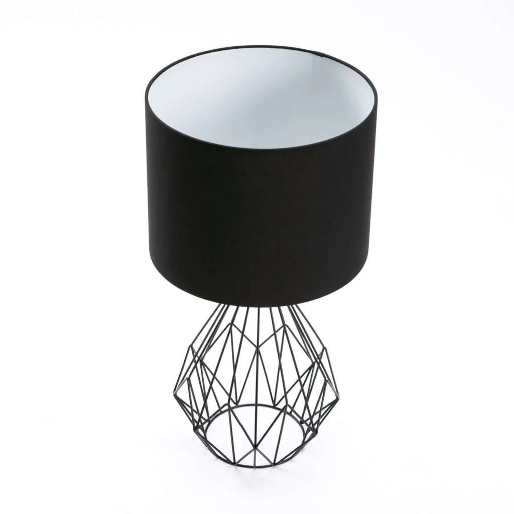 TABLE LAMP BLK METAL WIRE BASE BLACK FABRIC SHADE - Image 2