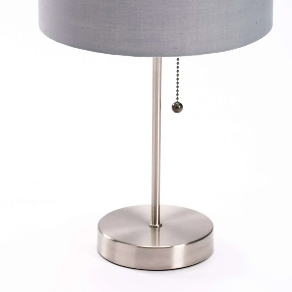 TABLE LAMP METAL BASE GREY FABRIC SHADE - Image 3