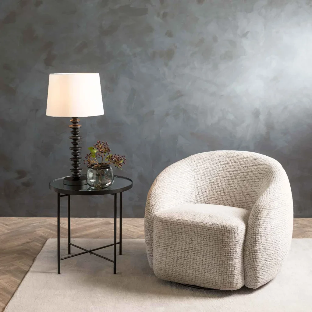 TABLE LAMP STACKED BLACK BASE WHITE FABRIC SHADE - Image 2
