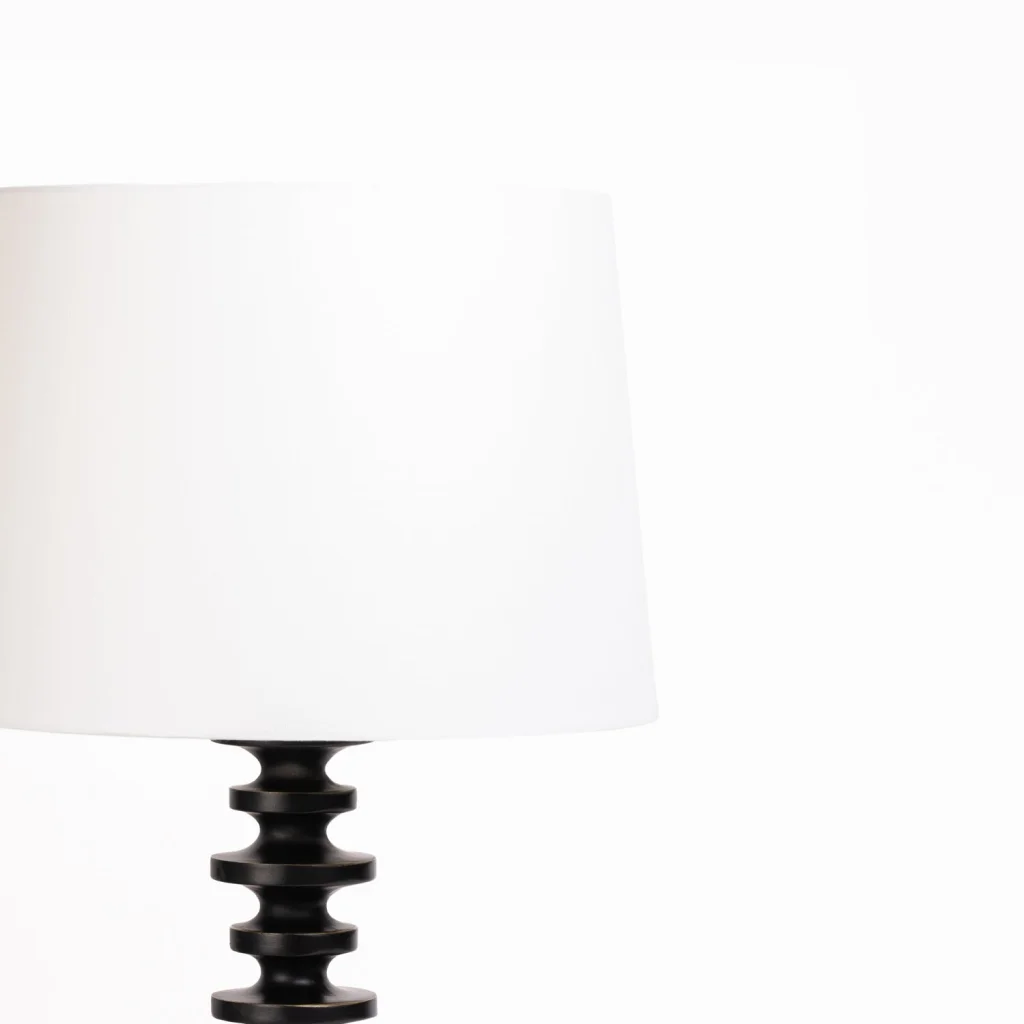 TABLE LAMP STACKED BLACK BASE WHITE FABRIC SHADE - Image 3