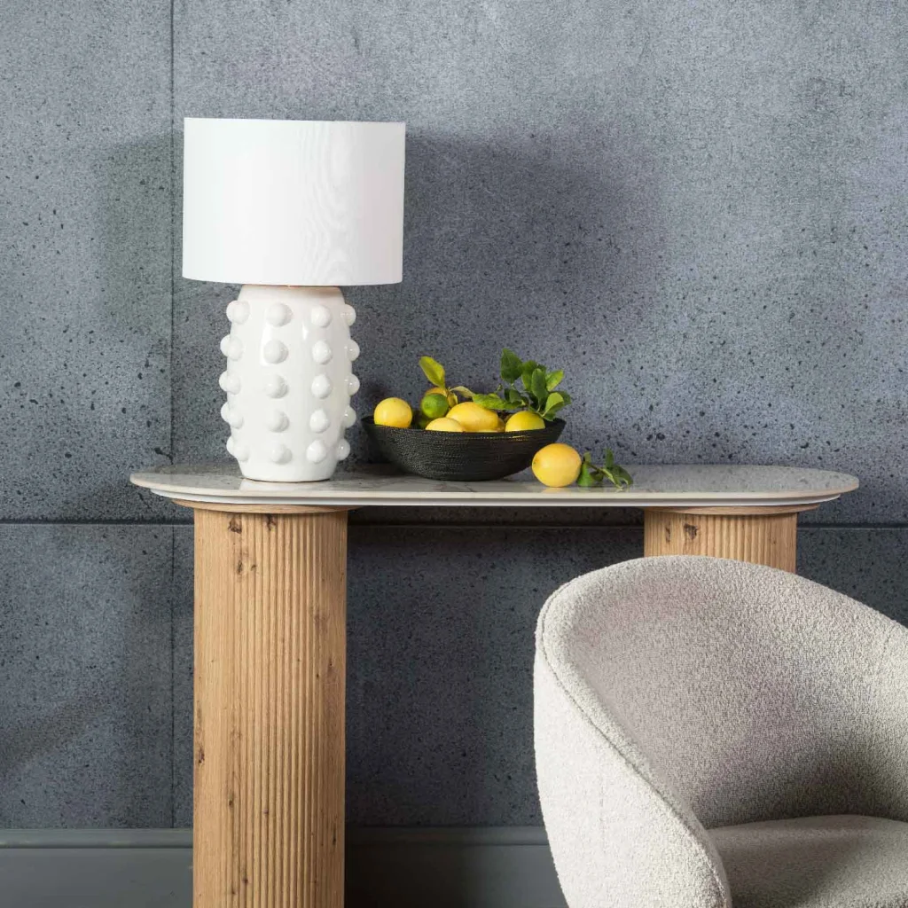 TABLE LAMP WHITE DOTTED BASE WHITE FABRIC SHADE - Image 2
