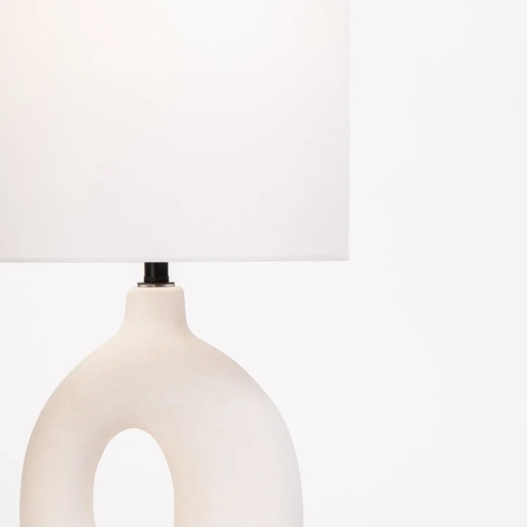 TABLE LAMP WHITE OVAL BASE WHITE FABRIC SHADE - Image 2