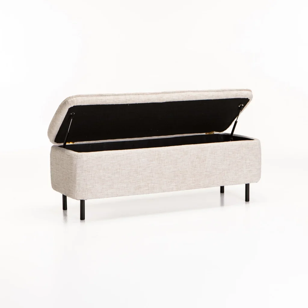 LILY TEXTURED FABRIC STORAGE OTTOMAN - CREAM - Image 2