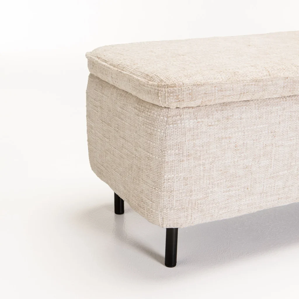 LILY TEXTURED FABRIC STORAGE OTTOMAN - CREAM - Image 5