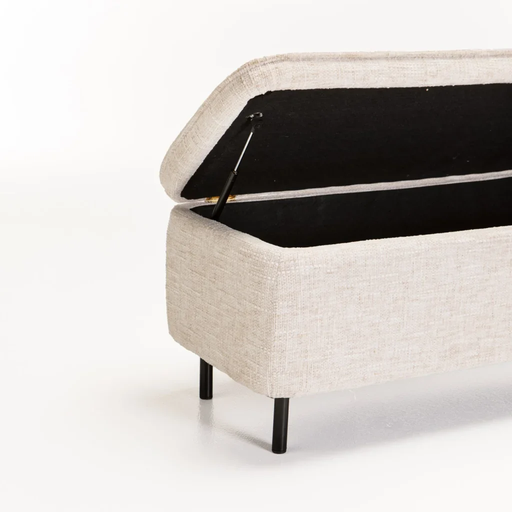 LILY TEXTURED FABRIC STORAGE OTTOMAN - CREAM - Image 6