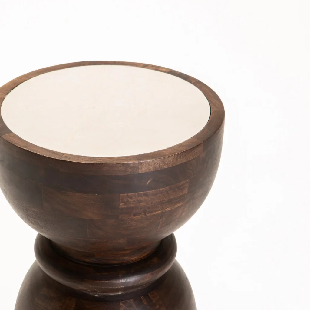 TAJ MARBLE & SOLID WOOD SIDE TABLE - Image 2